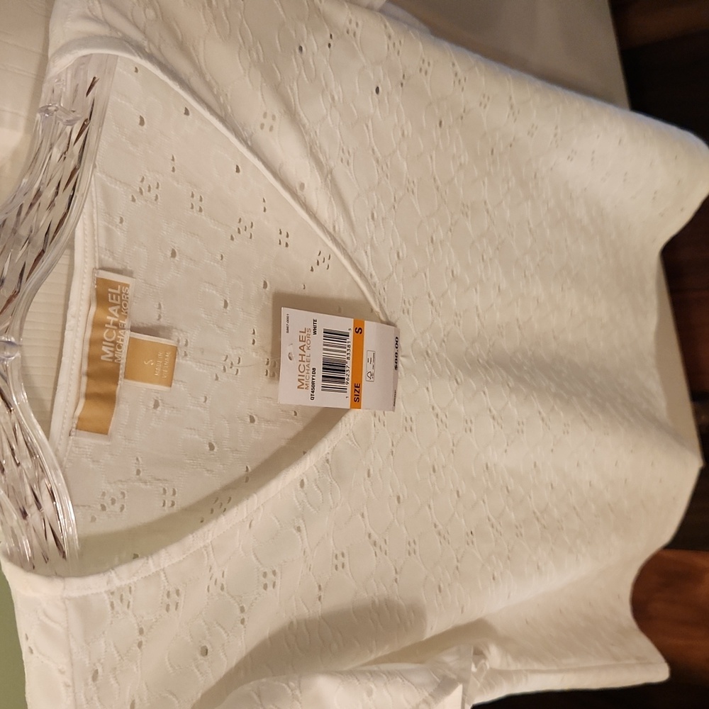 New With Tag,Michael Kors Ivory Eyelet V-Neck Blouse